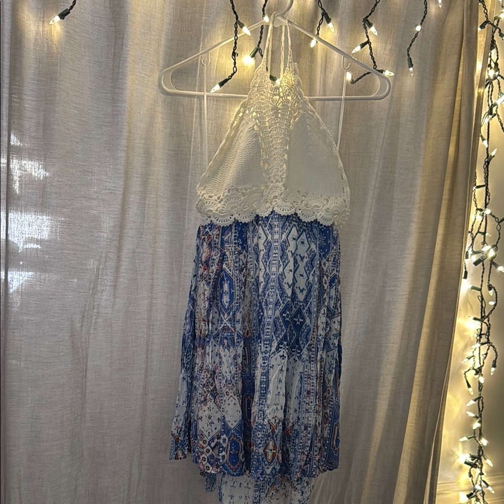 White and Blue Halter Dress